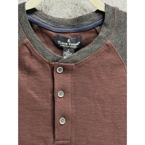 Tailor Vintage Mens Sm Drk Maroon/Grey Heather Long Sleeve Henley Shirt NWT - Picture 4 of 11